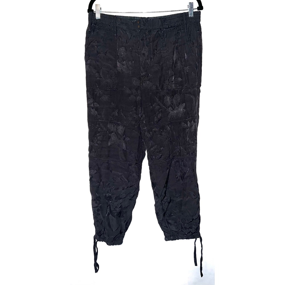 Anthropologie Black Jacquard Floral Jogger Pants Medium 100% Viscose Boho EUC
